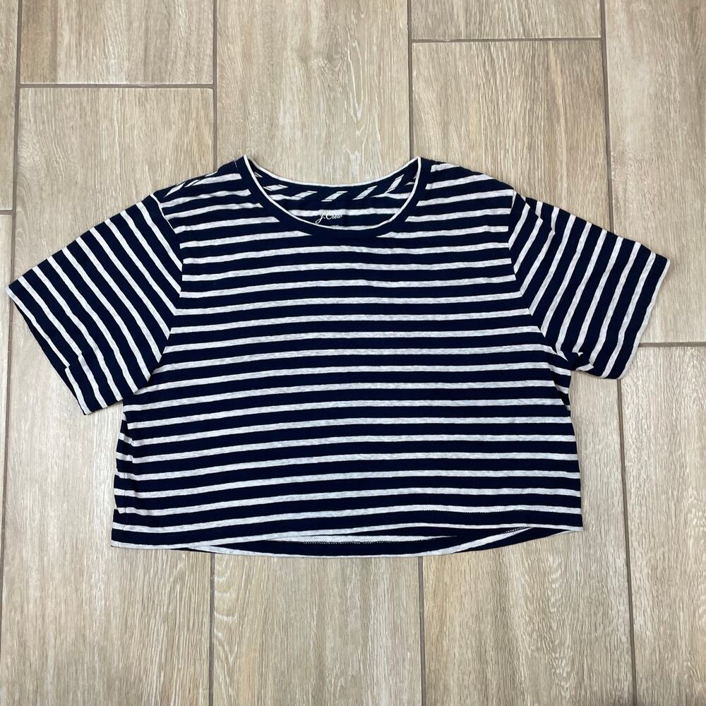 J.Crew Striped T Shirt Womens M Navy White Cropped Boxy Cotton Tee
